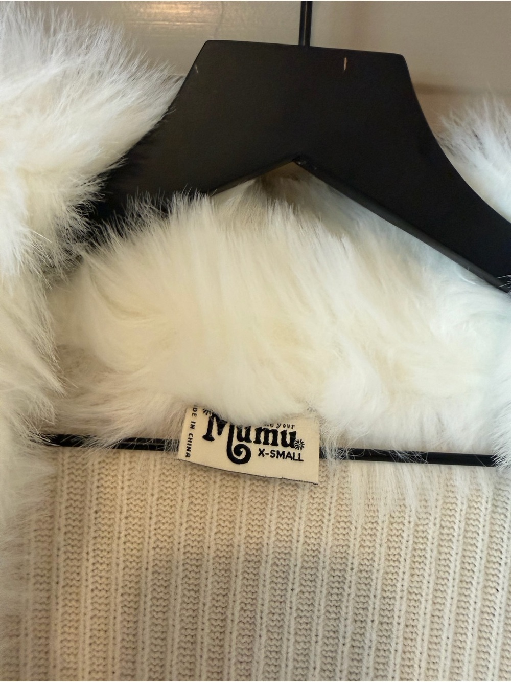 Show Me Your MuMu Cream Ribbed Long Cardigan with Faux Fur Collar - Picture 7 of 8